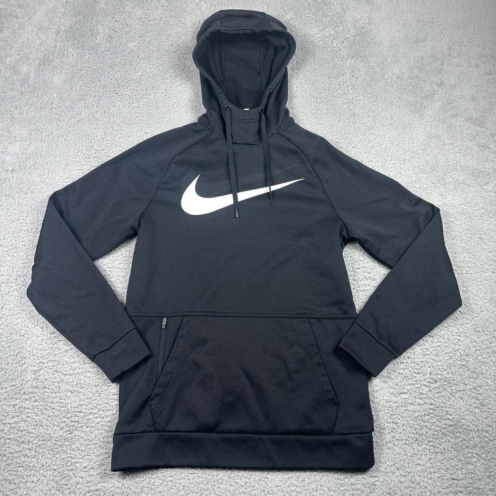Nike Therma-FIT Swoosh Hoodie Mens Small Black Zip Pouch Sweatshirt CU6238-010